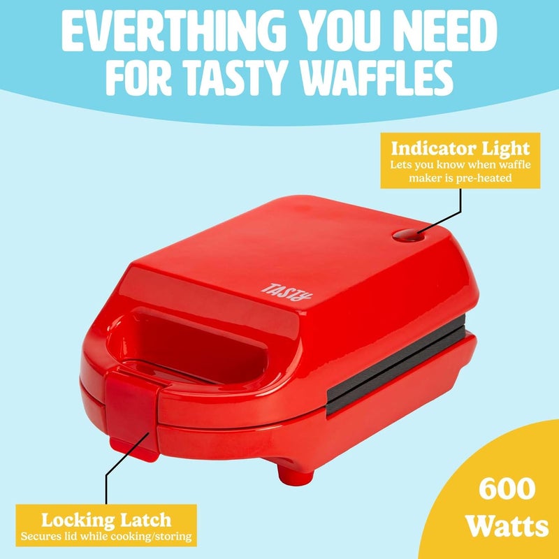 Tasty Mini Nonstick Waffle Maker, Perfect for Individual Waffles, Hash Browns, Brownies and more, Quick Results, Easy Clean Up, 600W, Red - Image 5